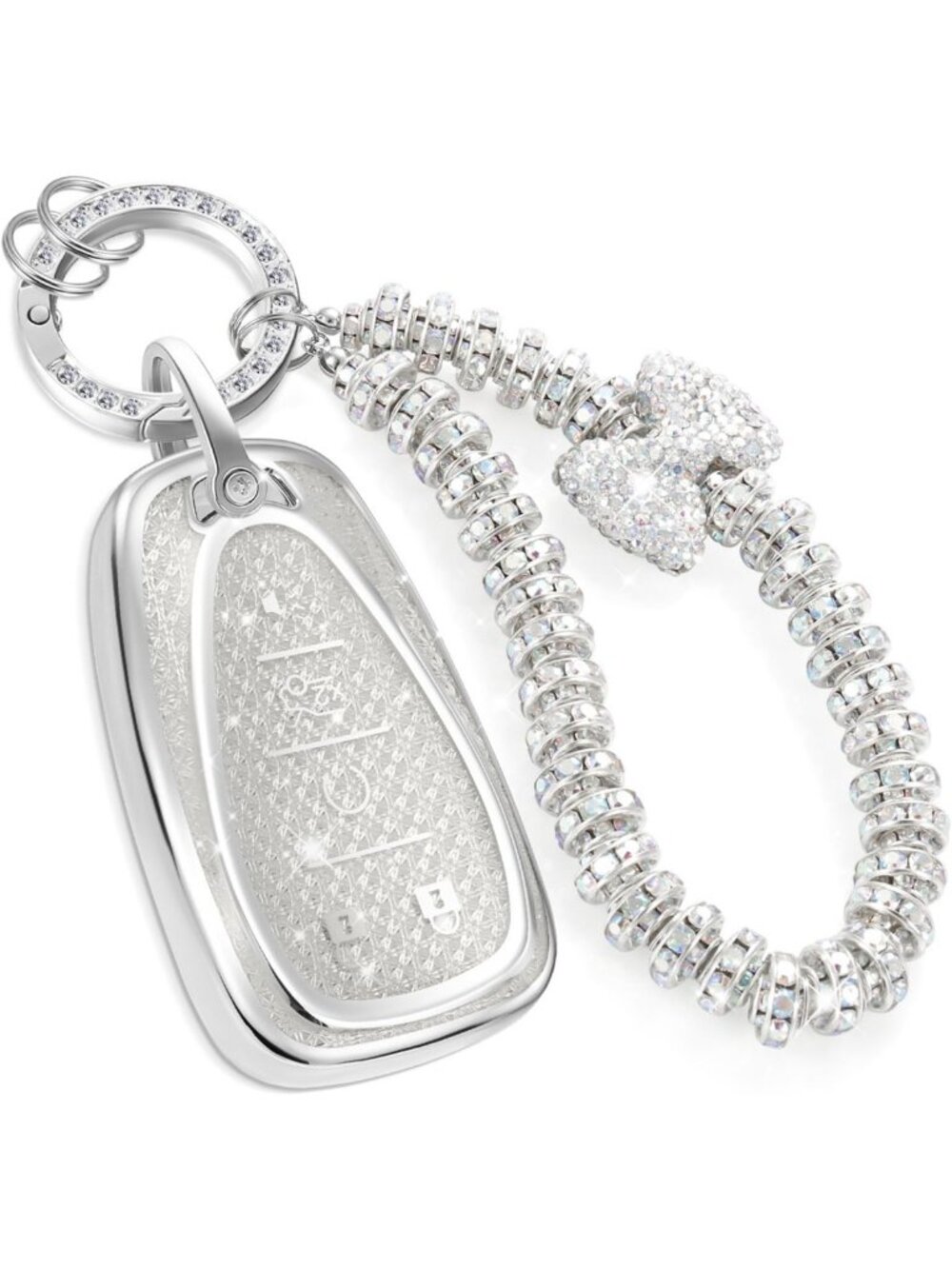 Stylish Key Fob Cover with Zirconia Wristlet, Diamond Pattern Soft Case for